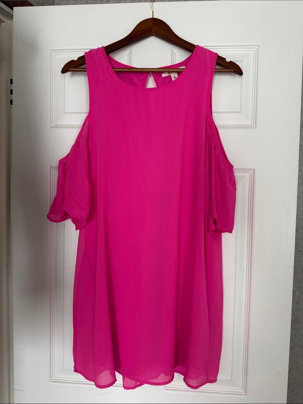 miami Hot Pink Cold-Shoulder Chiffon Tunic Dress
